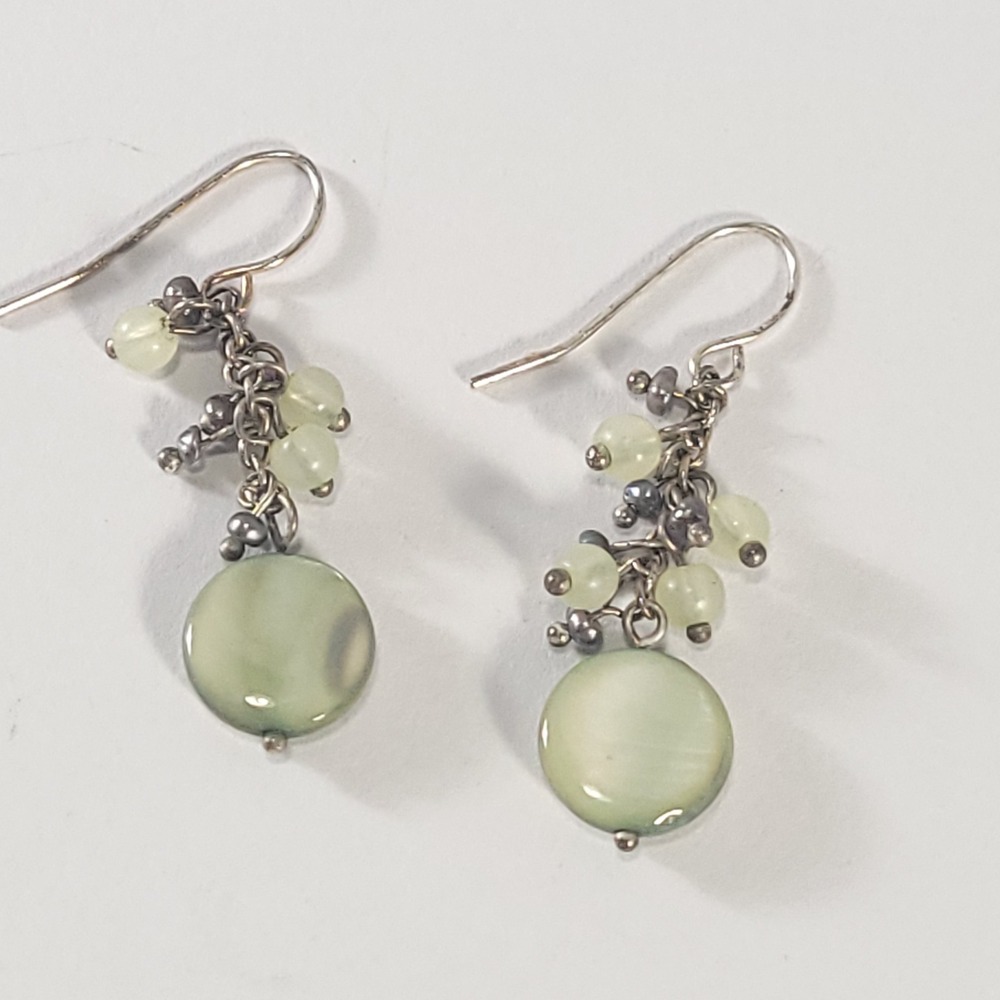 Green Cluster Dangle Earrings Pale Green Grey Boho Drop Beads Jewelry